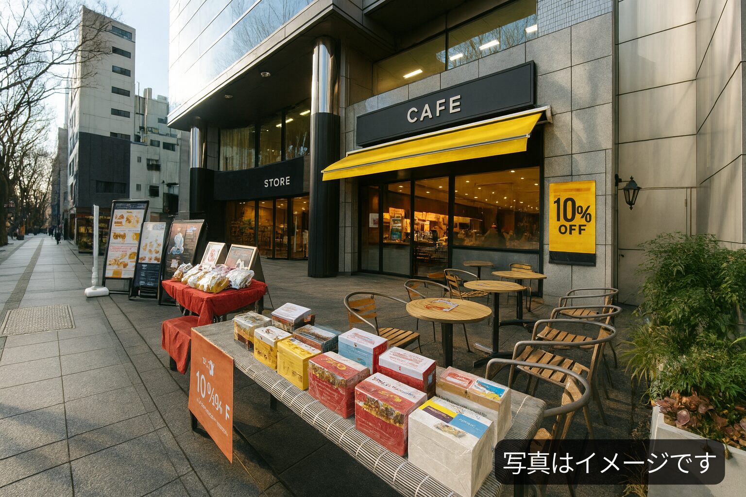仙台で勉強しやすいカフェ ドトール仙台定禅寺通り店の外観イメージ（並木通り沿いで落ち着いた雰囲気）