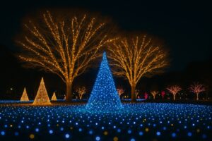 七北田公園の池周辺を彩るイルミネーションとキャンドル