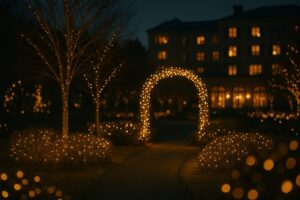 仙台ロイヤルパークホテルの庭園ライトアップとシンボルツリー