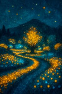 やくらいガーデン星あかりでライトアップされた園内のイルミネーション