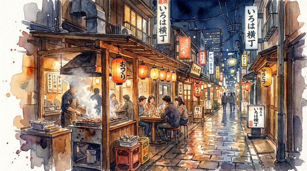 仙台の横丁で牡蠣を楽しむイメージ（立ち飲み）