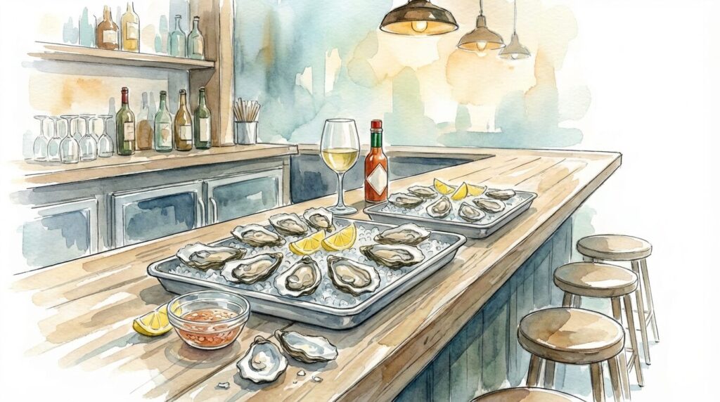 仙台のオイスターバーで牡蠣とワインを楽しむイメージ