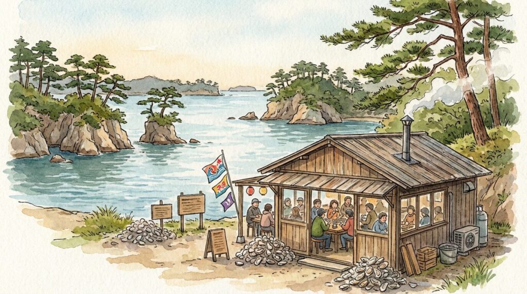 松島で牡蠣小屋と観光を楽しむイメージ