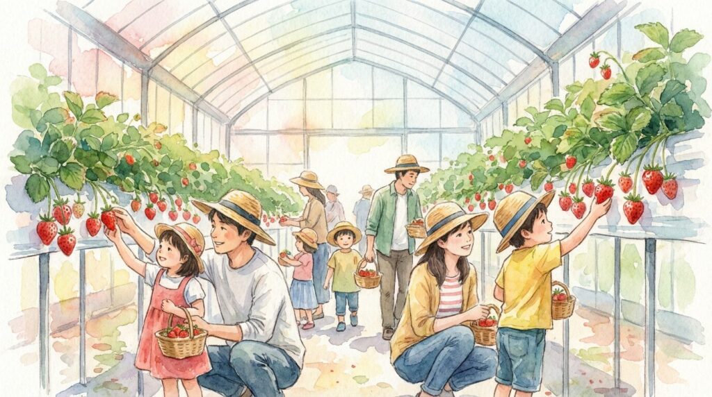 宮城のいちご狩り（ビニールハウス内の様子）