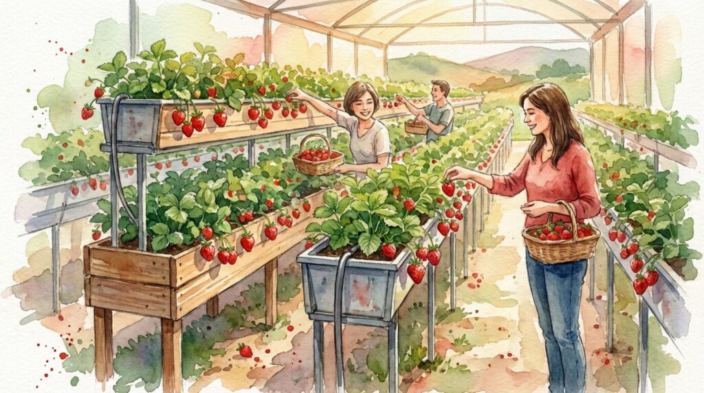 高設栽培で子どもでも手が届きやすいいちご