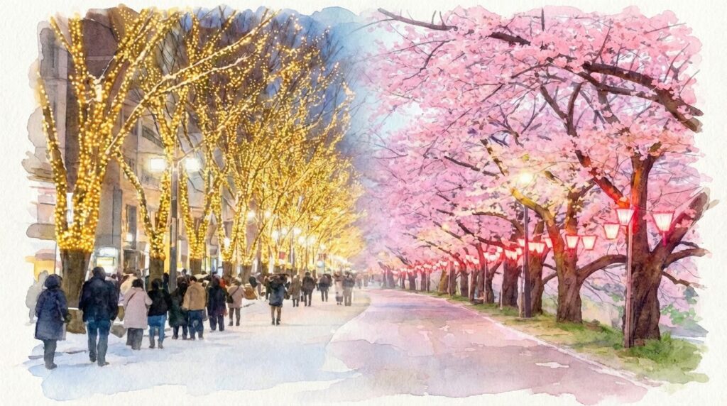 おおがわら桜イルミネーション会場の夜景イメージ