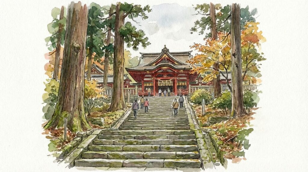 鹽竈神社の石段と拝殿