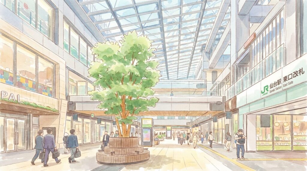 仙台駅 東西自由通路 ベンチエリア 待ち合わせ場所