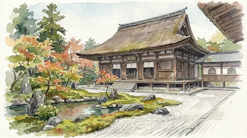 瑞巌寺の本堂と中庭