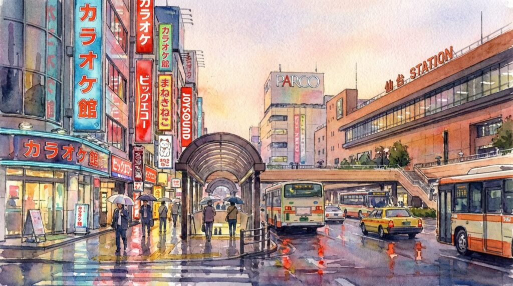 仙台のカラオケと夜景のイメージ写真