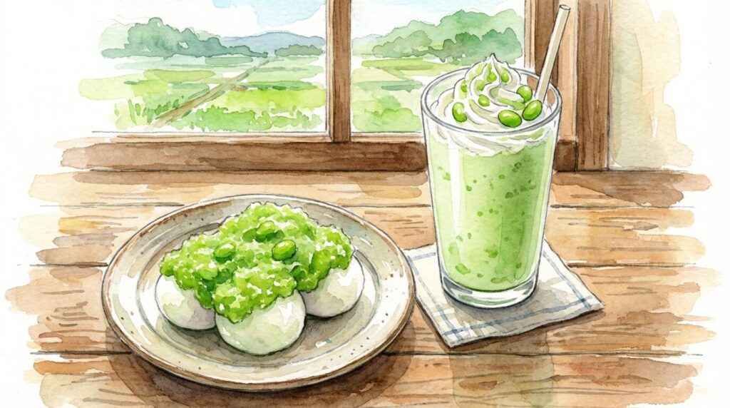 ずんだ餅とずんだシェイクの仙台スイーツイメージ