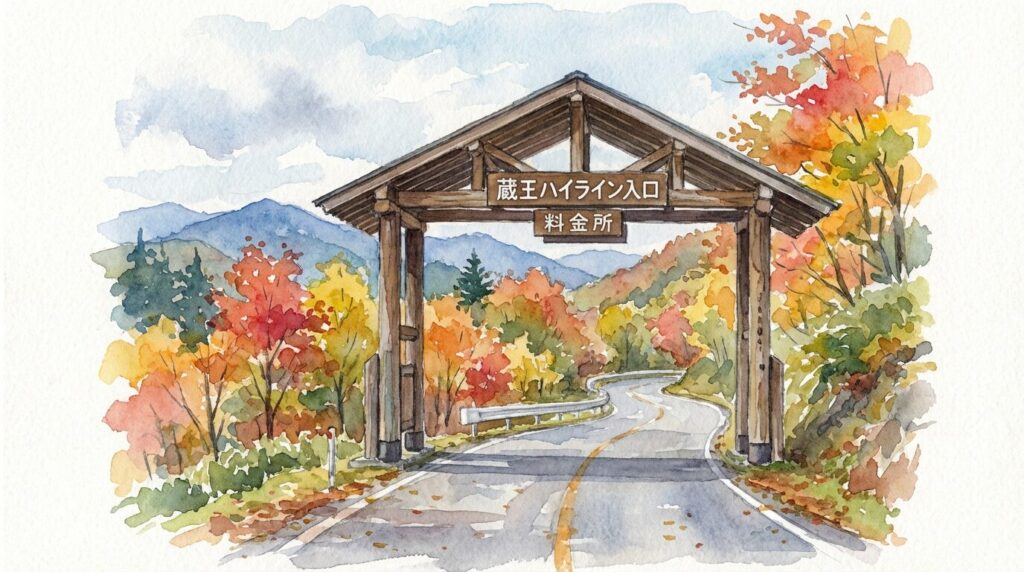 蔵王ハイラインと山頂駐車場方面への道路イメージ