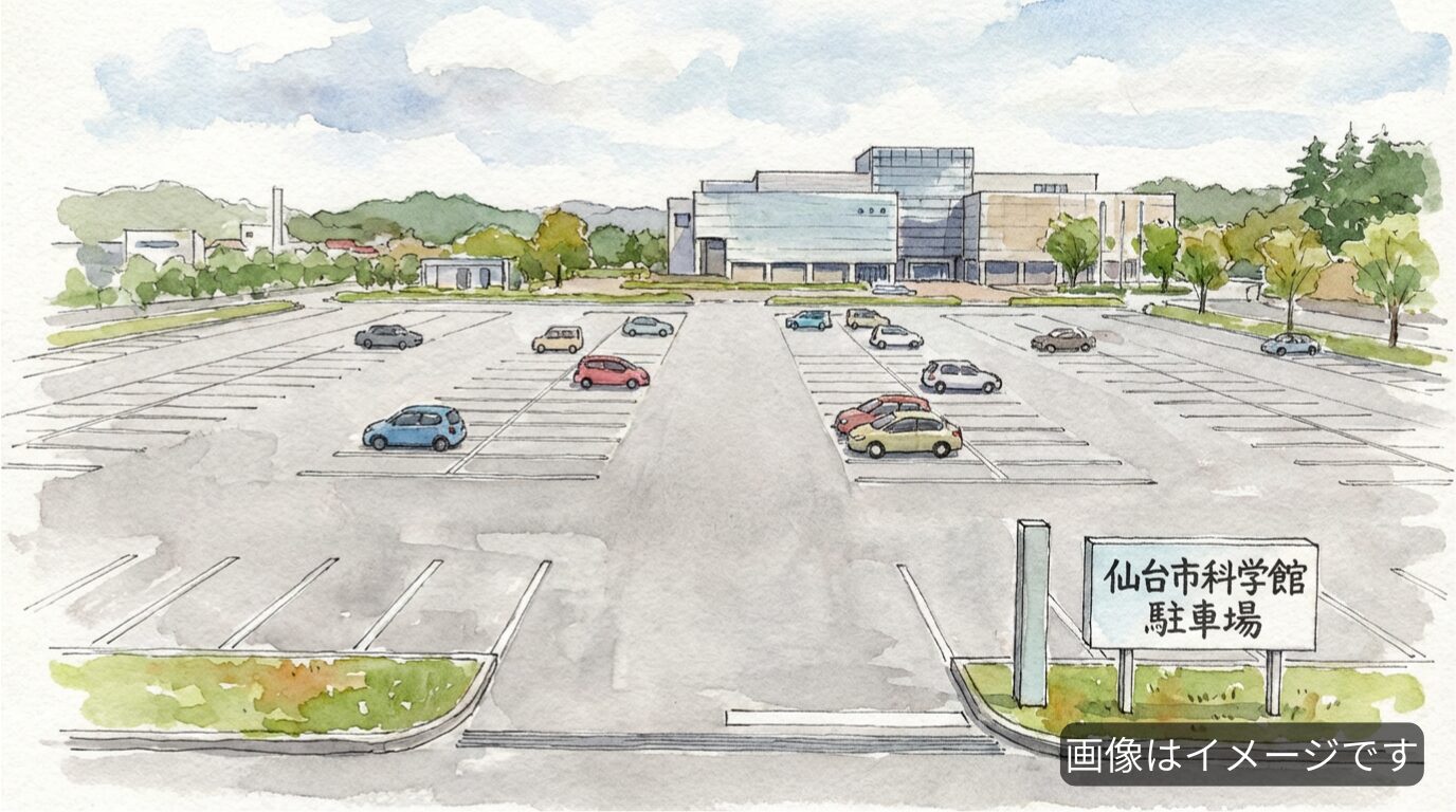 仙台市科学館駐車場のイメージ（※AI生成のイメージ画像です）