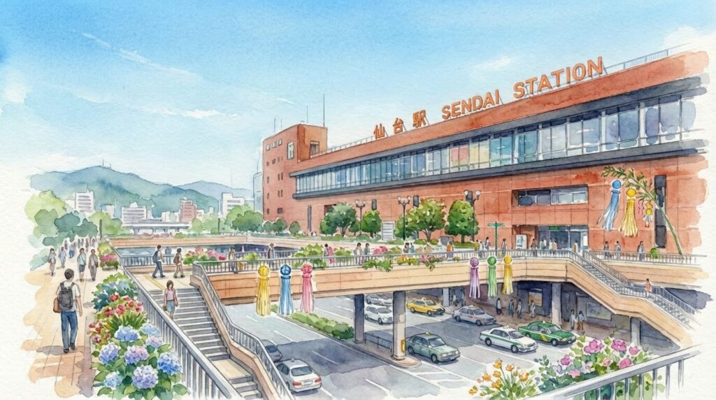 仙台駅周辺の街並みの写真