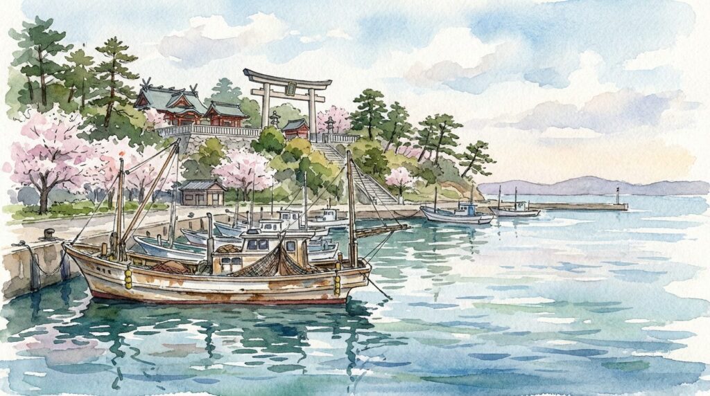 塩竈の海沿いの風景写真