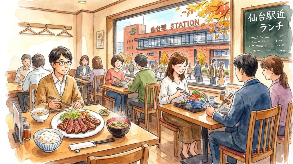 仙台駅周辺で安いランチを探すイメージ