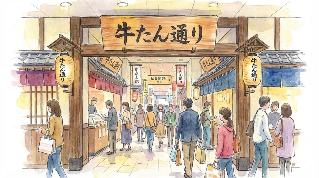 仙台駅3階の牛たん通りをイメージした案内画像