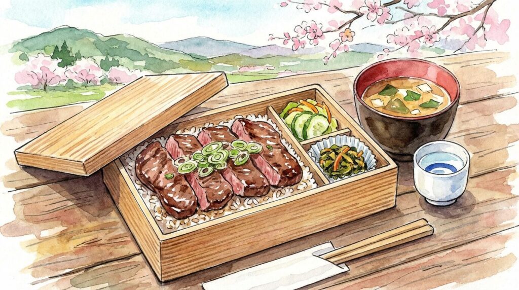 仙台駅で牛たん土産を選ぶ様子をイメージした画像