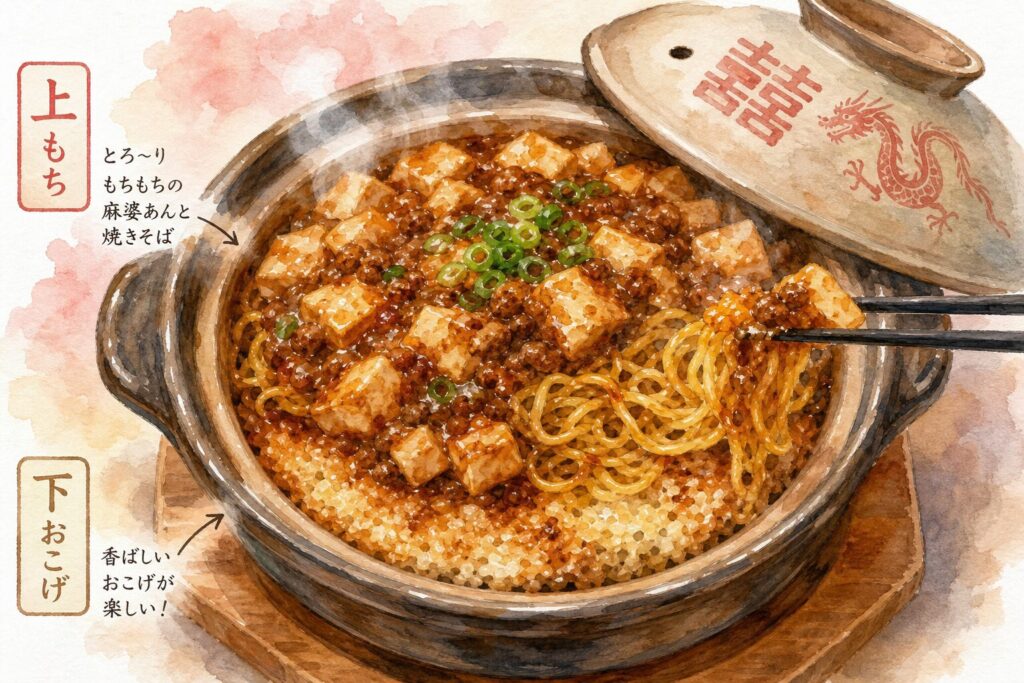 土鍋風のおこげ感を楽しめる麻婆焼きそばのイメージ