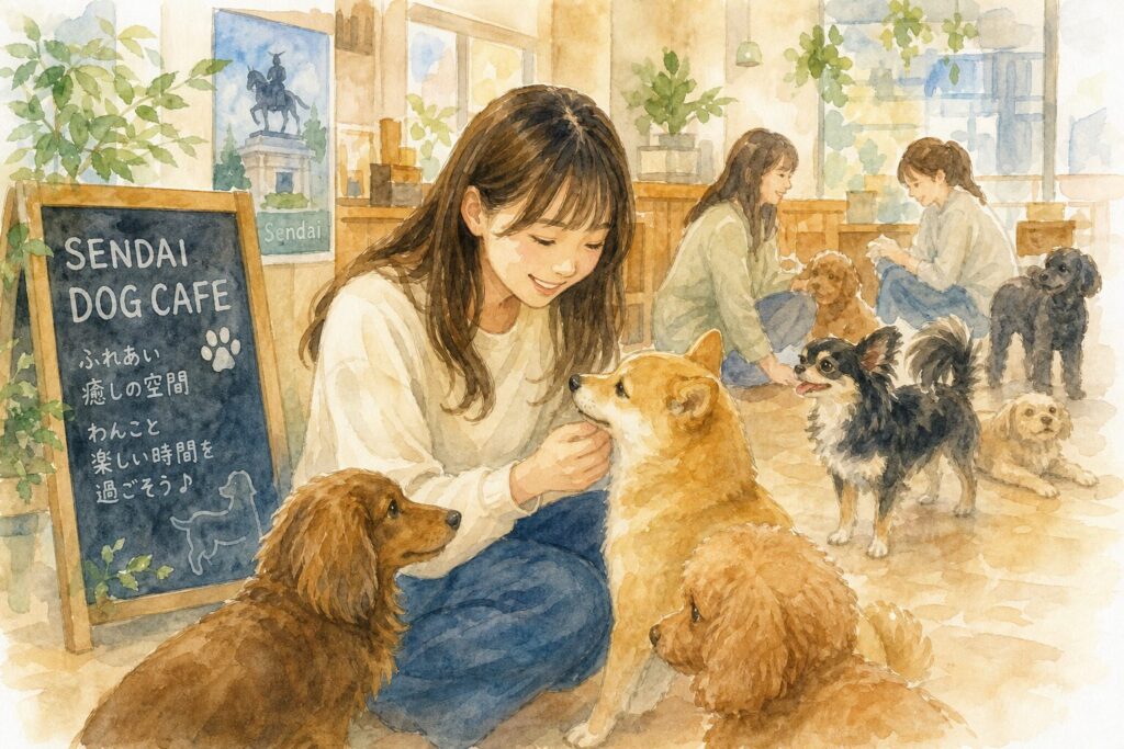 仙台の犬カフェで犬と触れ合うイメージ