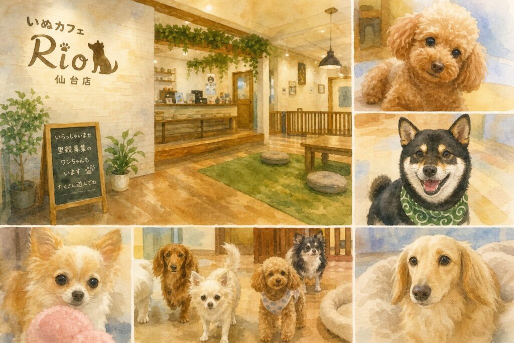 いぬカフェRio仙台店で小型犬と触れ合うイメージ