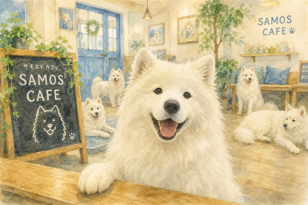 SAMOS CAFE仙台店でサモエドと過ごすイメージ