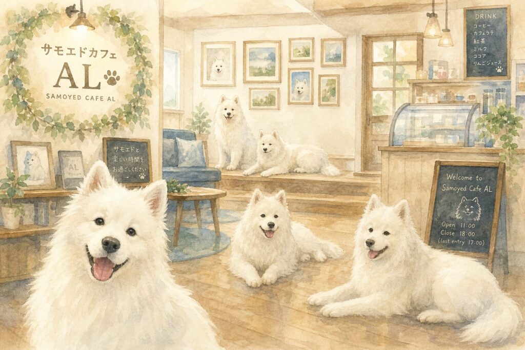 Samoyed cafe AL仙台店でサモエドと触れ合うイメージ