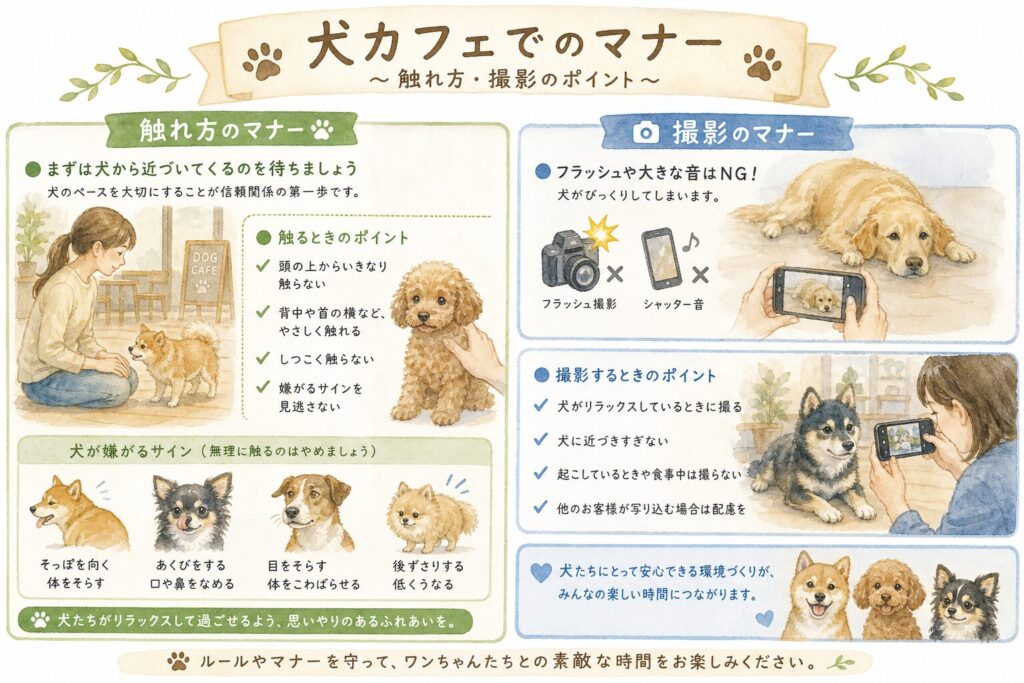 犬カフェで犬にやさしく接するマナーのイメージ