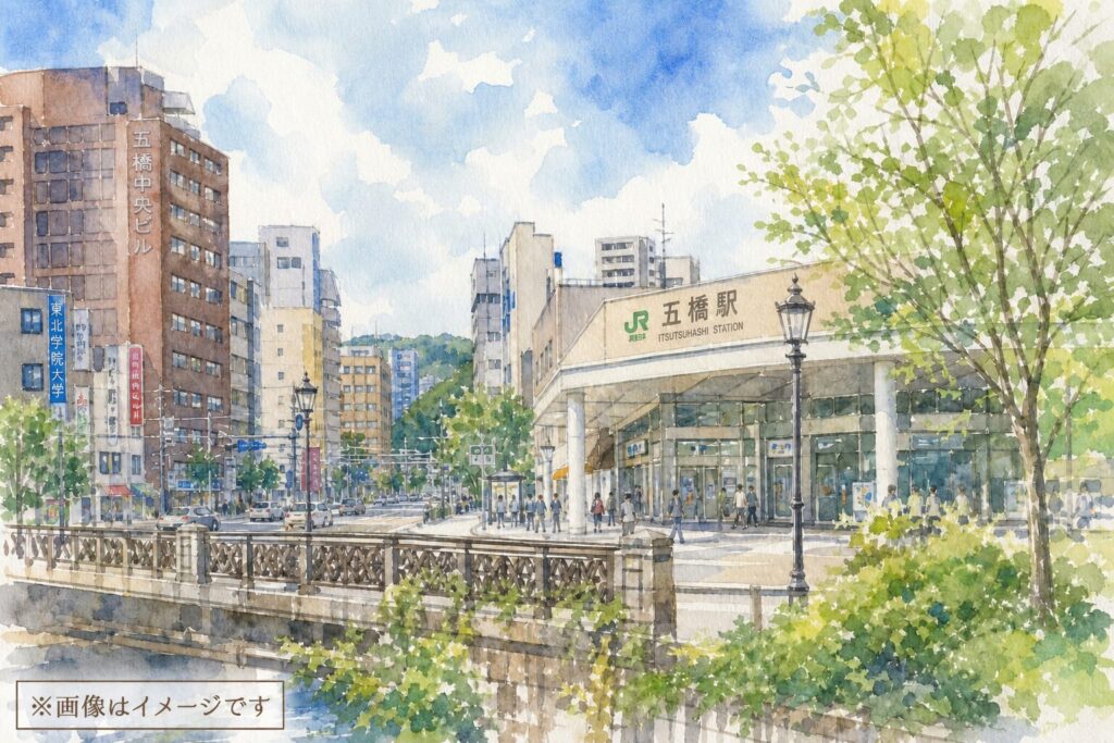仙台駅から五橋エリアへ向かう街歩きのイメージ