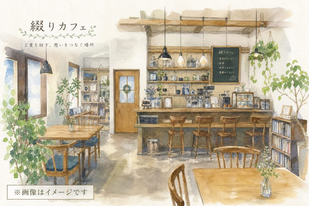 落ち着いたカフェ店内で過ごすイメージ