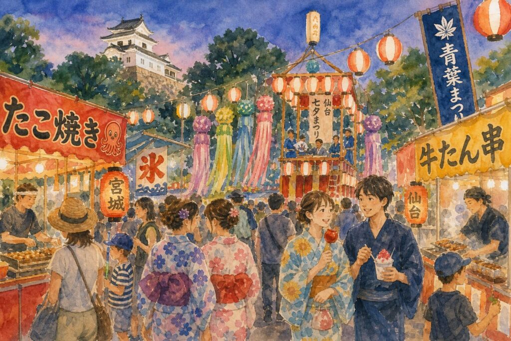 夏の宮城イベントや祭りを楽しむ人々