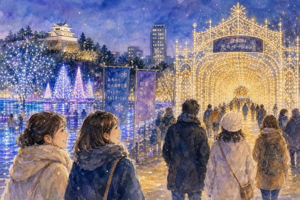 宮城の冬イベントとイルミネーションの風景