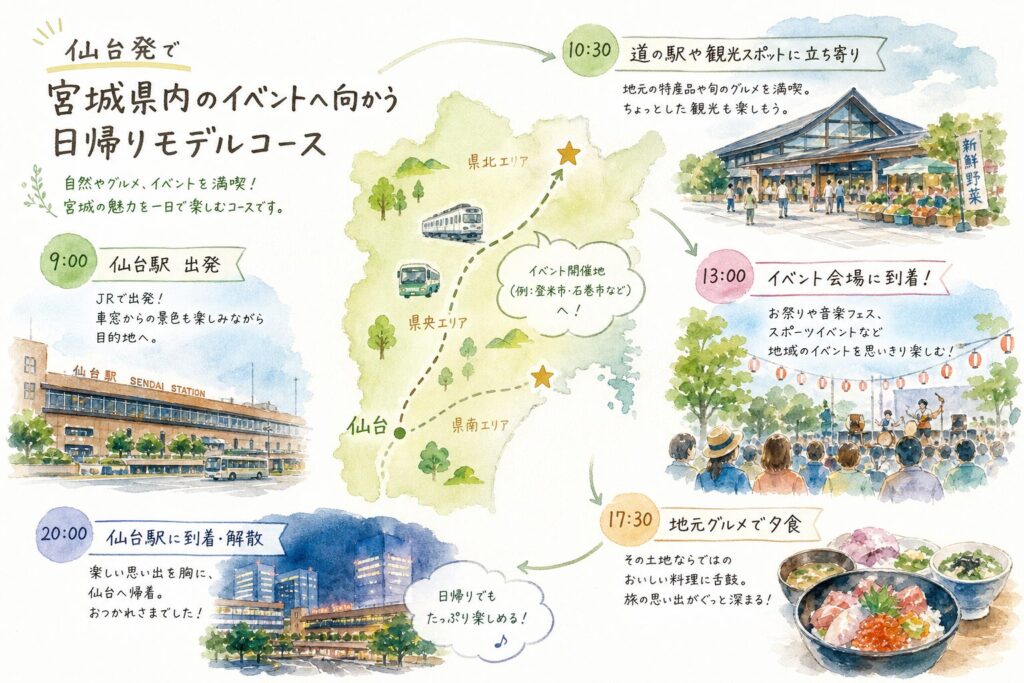仙台発で宮城のイベントへ出かけるドライブ風景