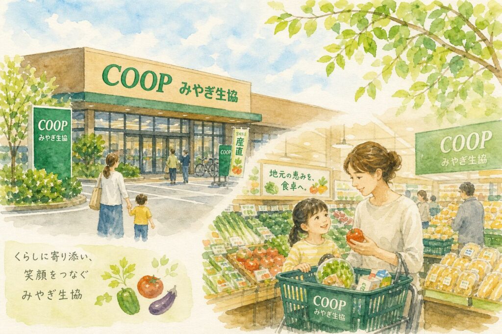 みやぎ生協の店舗外観や買い物イメージ