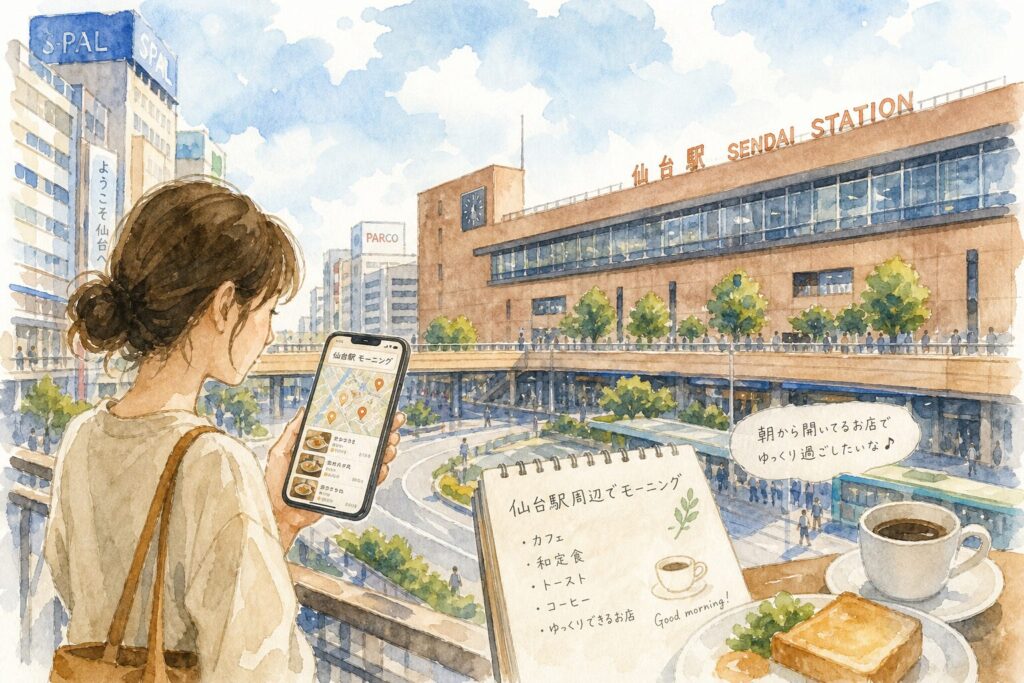 仙台駅周辺でモーニングを探すイメージ