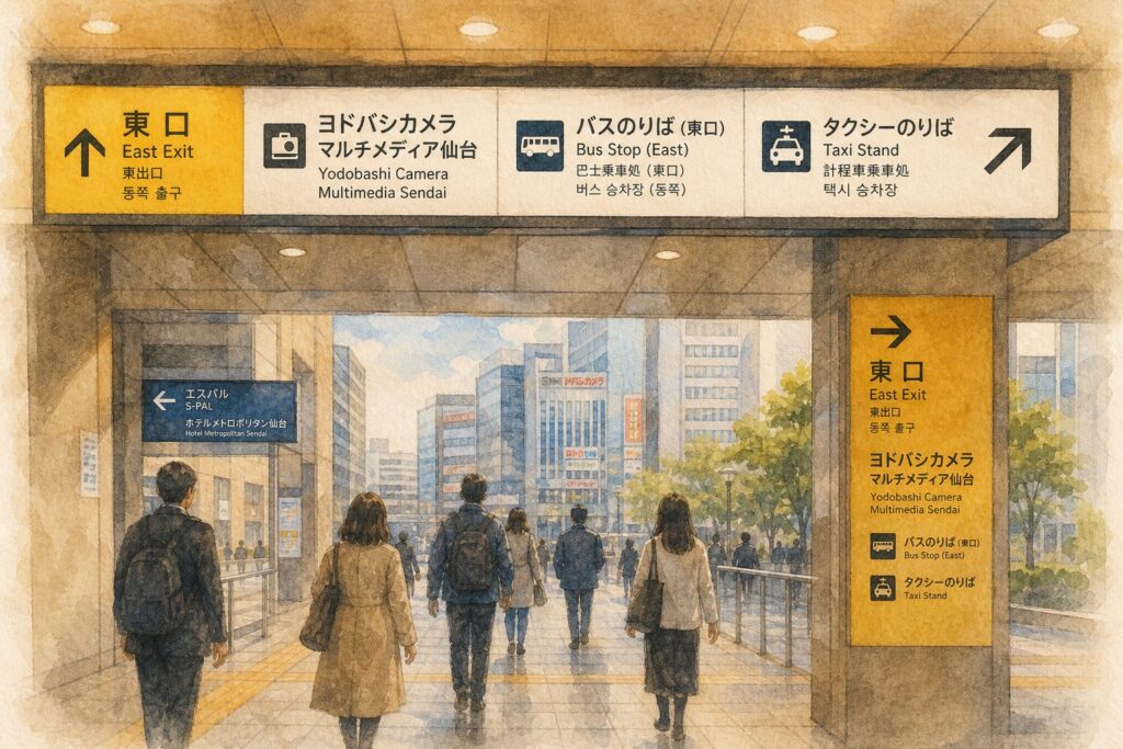 仙台駅東口ヨドバシ周辺でランチを探すイメージ