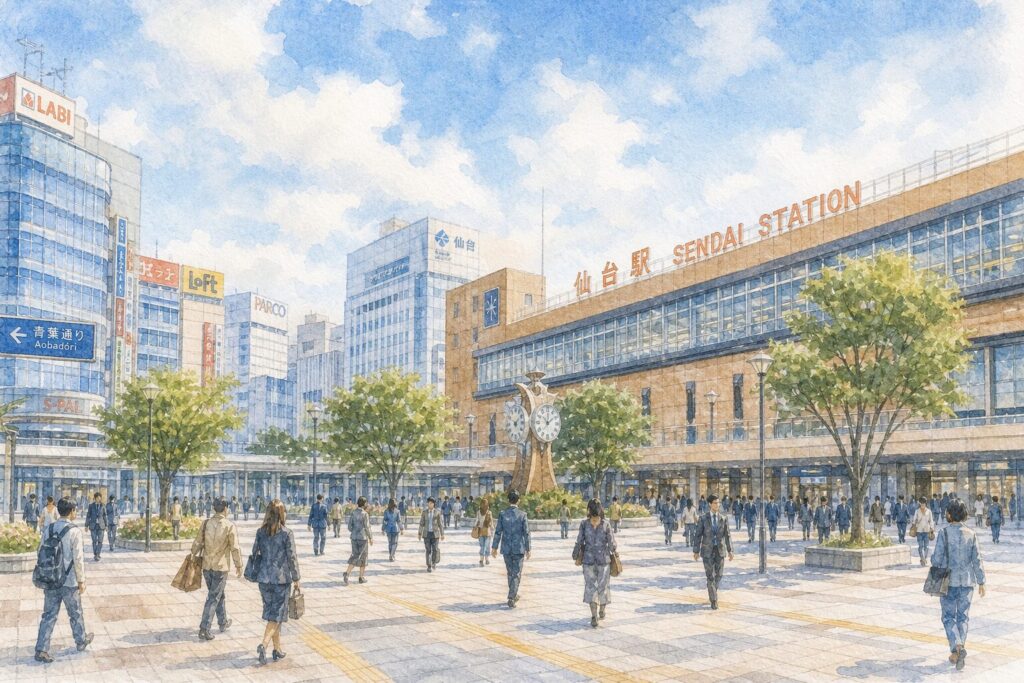 仙台駅西口でランチやカフェを探すイメージ