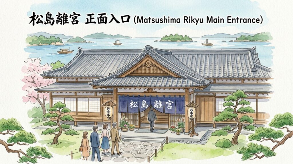 宮城県松島離宮の庭園とレツルタワーを望む風景