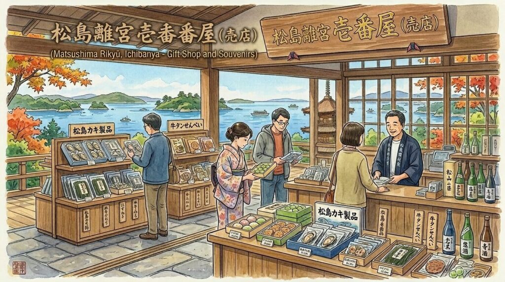 松島離宮のお土産売り場で買い物を楽しむイメージ