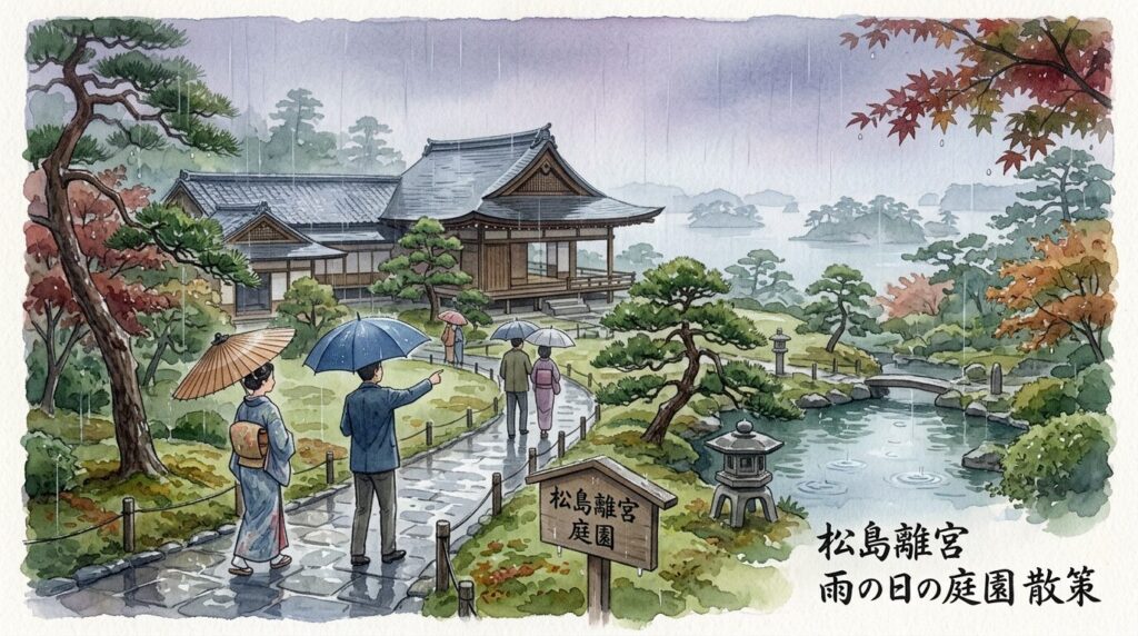 雨の日や冬に松島離宮の屋内施設で休憩するイメージ