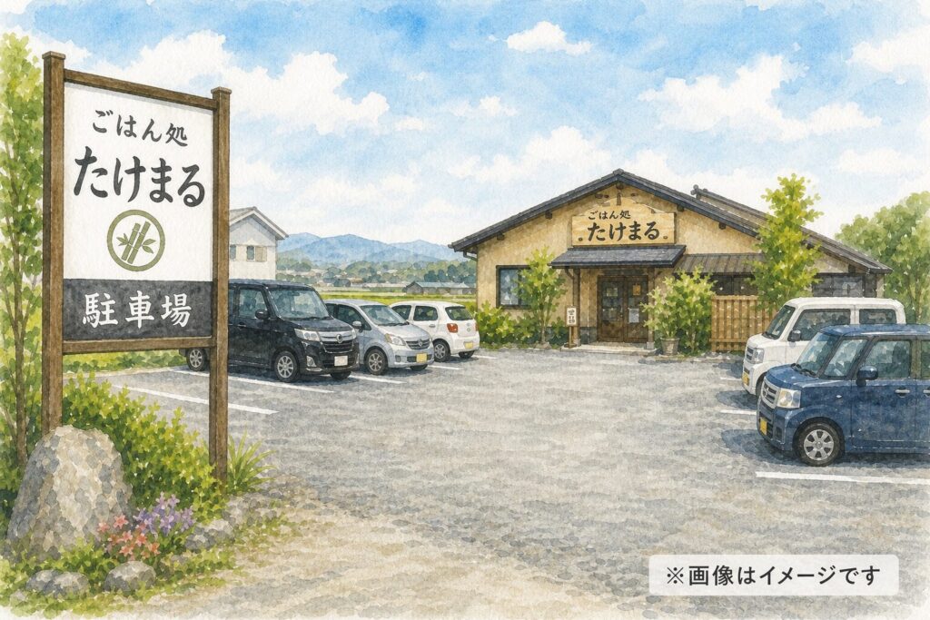 ごはん処たけまるの駐車場確認ポイント