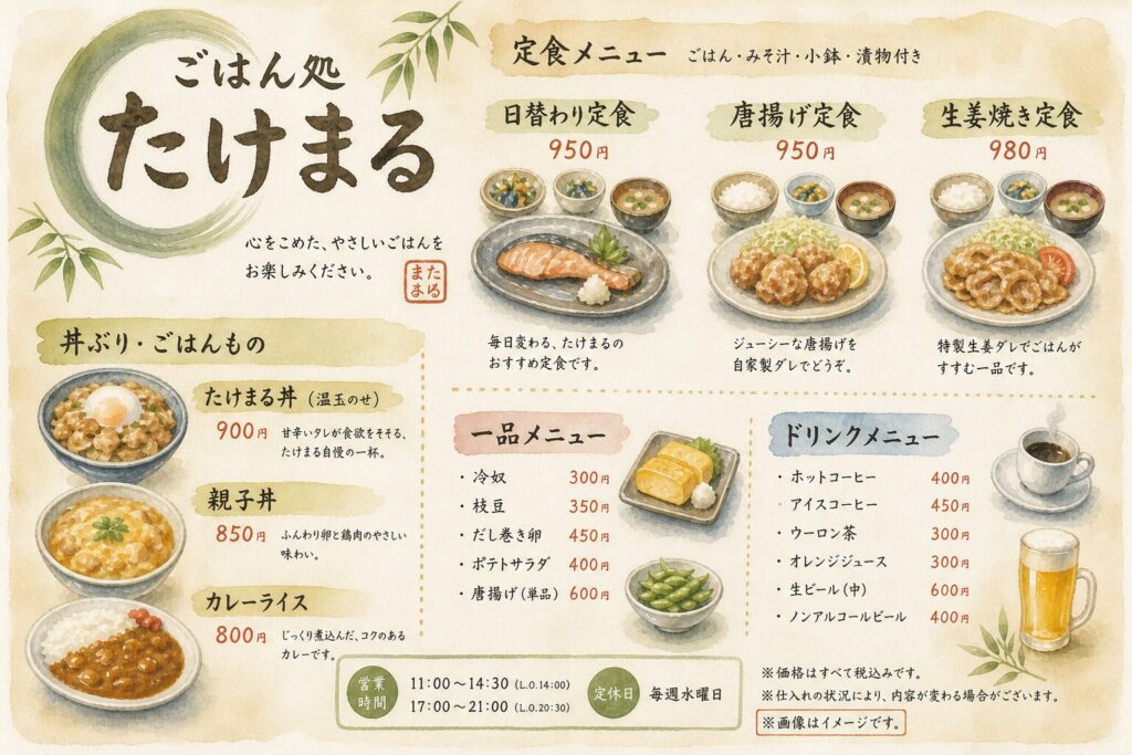 ごはん処たけまるのランチと定食メニューの選び方