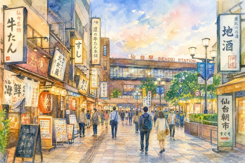 仙台駅周辺で餃子を楽しむイメージ