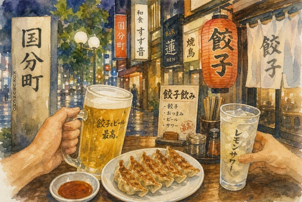 国分町・一番町で餃子飲みを楽しむイメージ