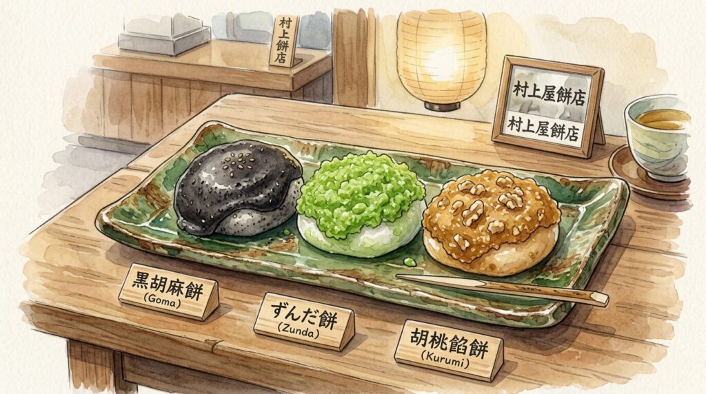 村上屋餅店のずんだ餅を紹介するイメージ