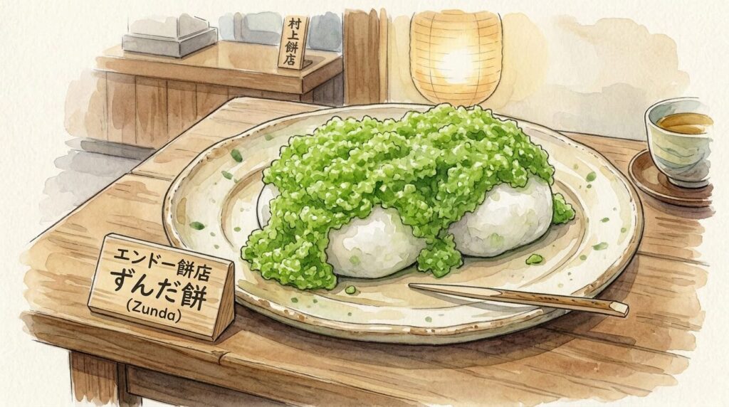エンドー餅店のずんだ餅を紹介するイメージ