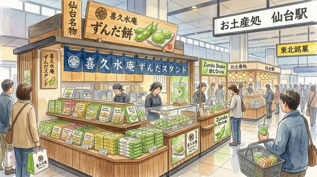 S-PAL仙台と仙台駅周辺のお土産売り場を紹介するイメージ