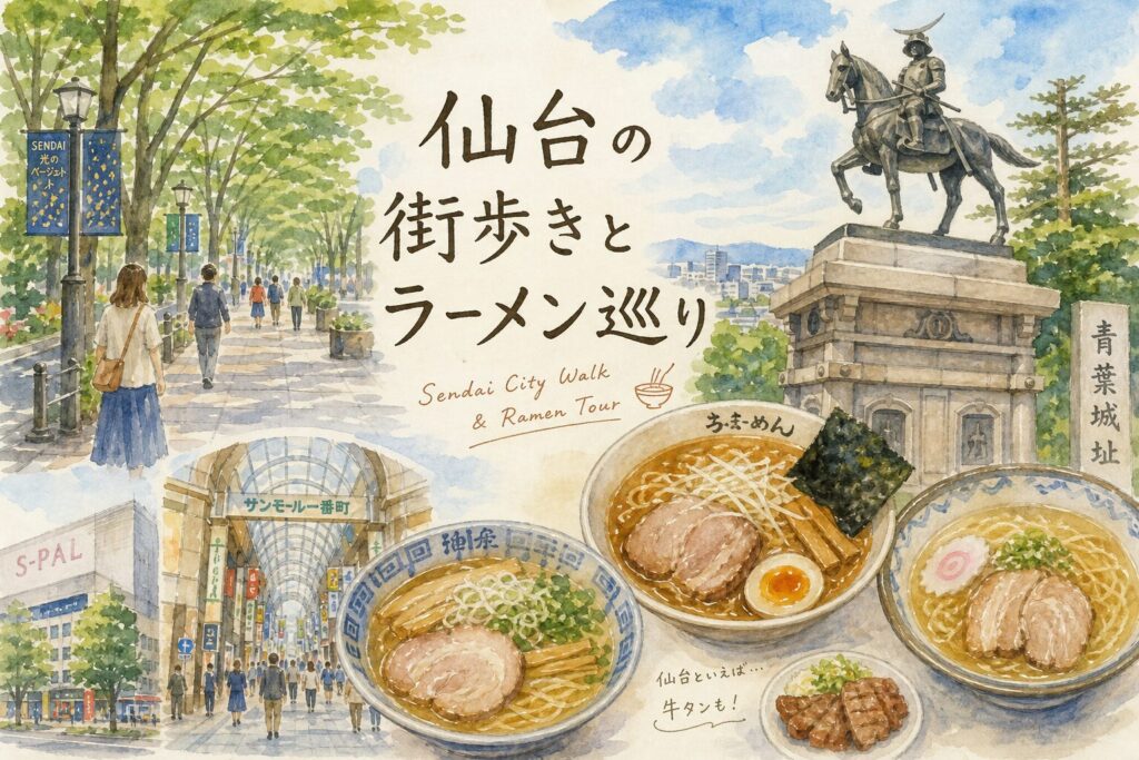 仙台でラーメン巡りを楽しむイメージ