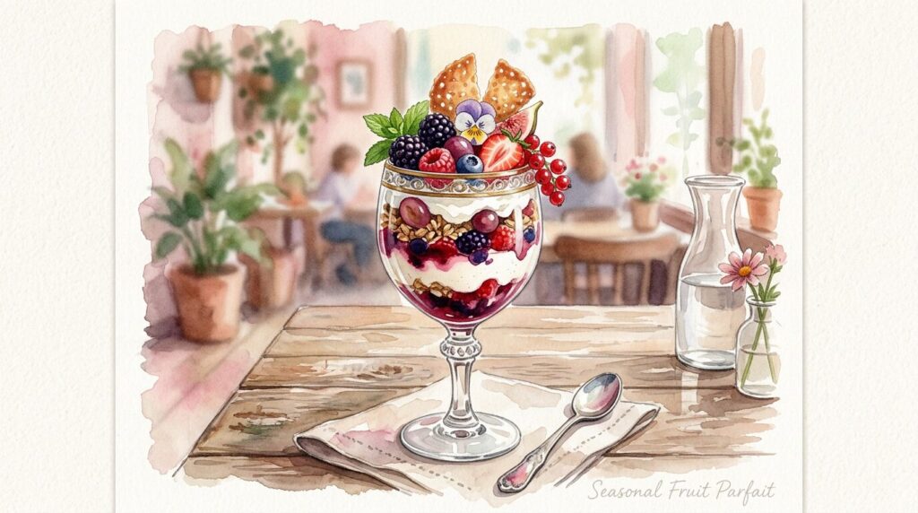 季節のグラスデザートを楽しむカフェ時間のイメージ