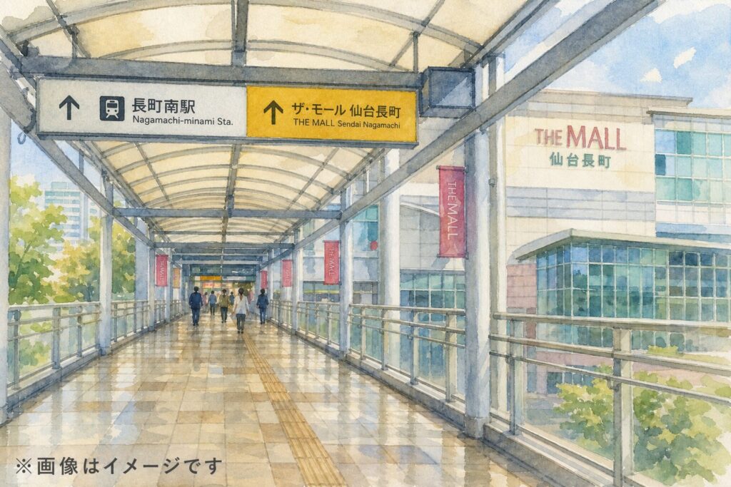長町南駅からザ・モール仙台長町へ向かうアクセスイメージ